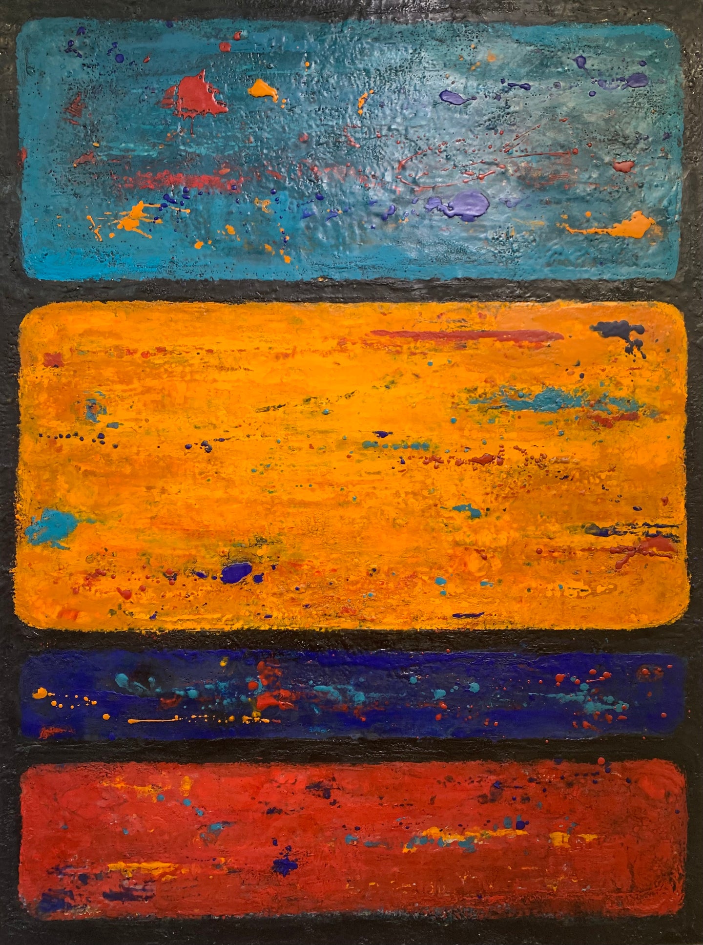 Colour blocking abstract encaustic painting