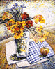 Bouquet with Irises, Tulips and an Apple