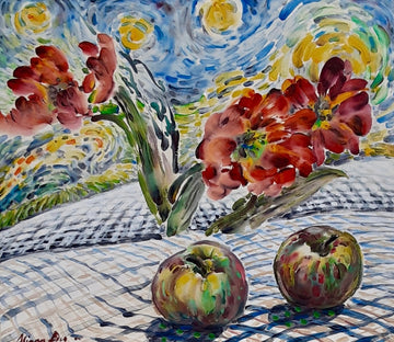Starry Night with Tulips and Two Apples